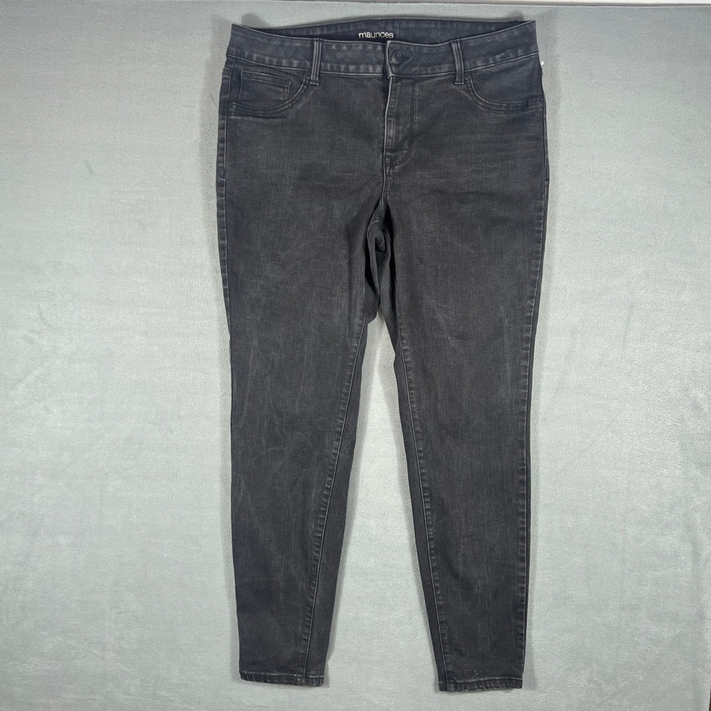 Maurices Womens Jeans 18W LONG Black Solid Skinny Full Length Stretch Denim